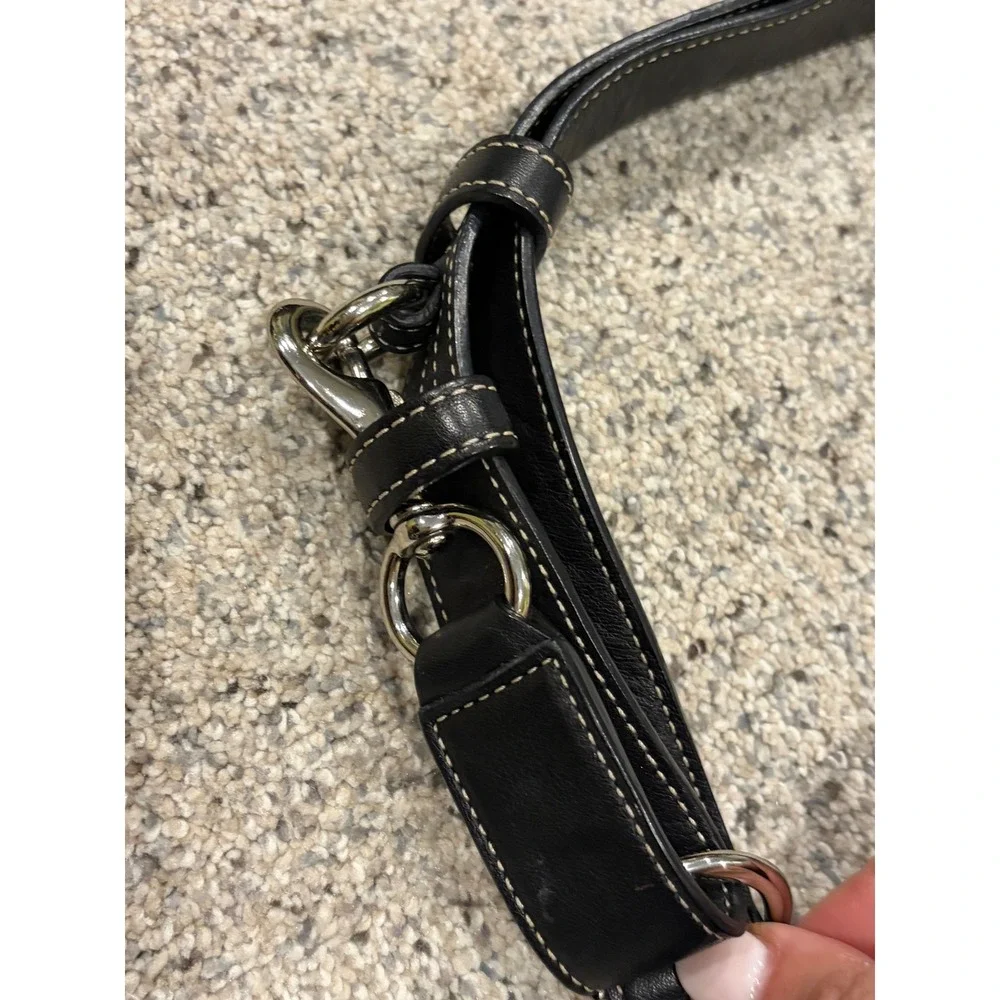 Coach Soho Black Leather Buckle Hobo Shoulder Bag White Stitching EUC